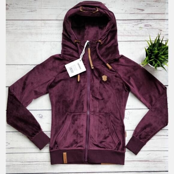 NAKETANO Brazzo Mack Velour Zip-Up Hoodie Wine Red Purple S NWT Rare - Picture 2 of 8